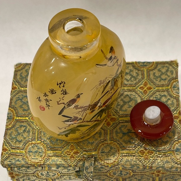 Vintage CHINA Snuff Bottle Inside Reverse Painted Sparrows In Trees Art Handmade - Picture 13 of 16